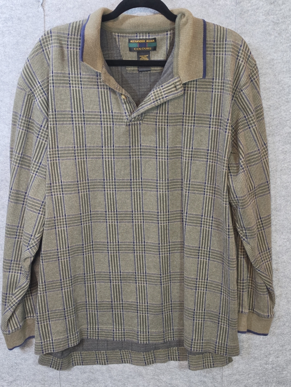Alexander Julian Plaid Polo Sweater in Olive & Navy